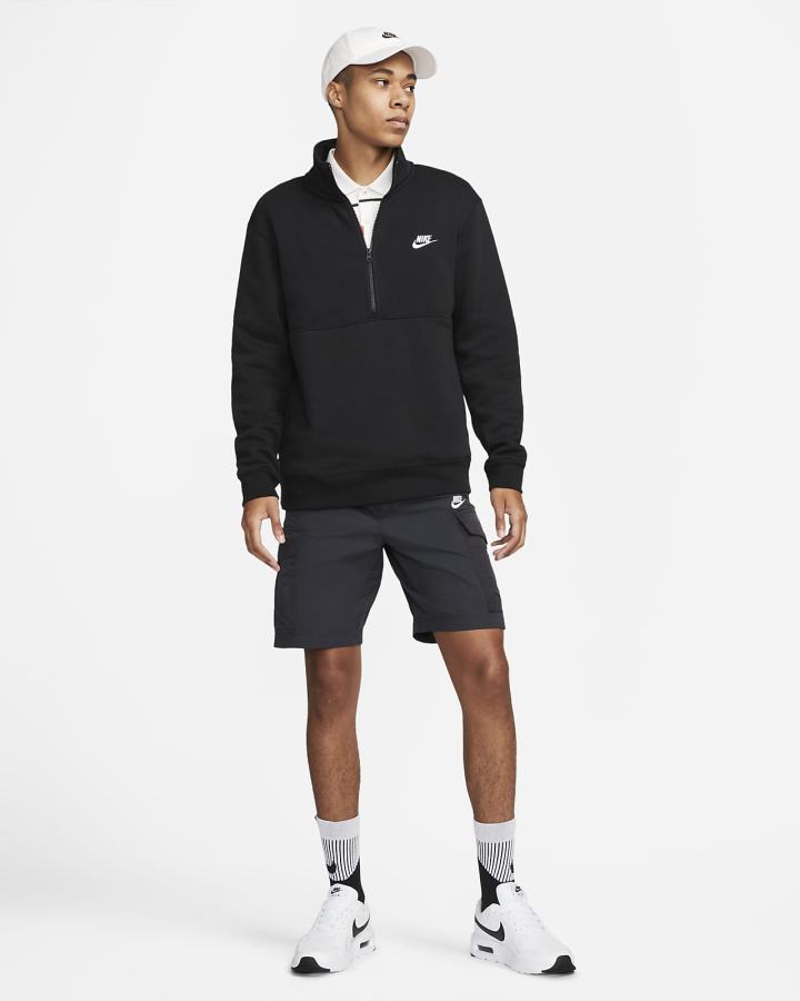 Nike Sportswear Club Brushed-Back 1/2-Zip Muške Pulover Crne Bijele | HR-34971AKCF