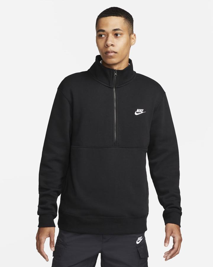 Nike Sportswear Club Brushed-Back 1/2-Zip Muške Pulover Crne Bijele | HR-34971AKCF