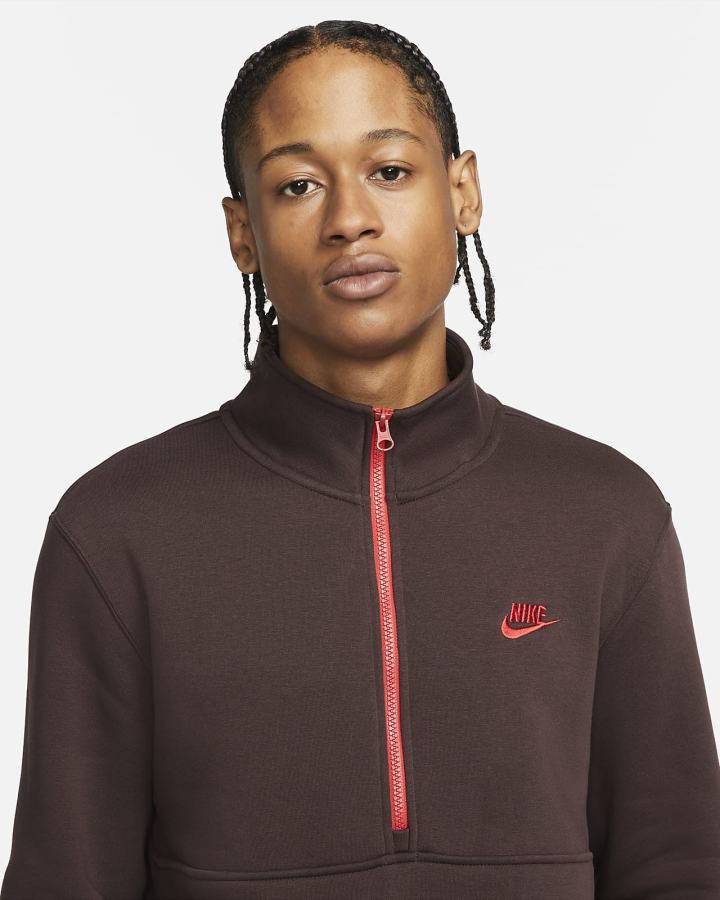 Nike Sportswear Club Brushed-Back 1/2-Zip Muške Pulover Smeđe Crvene | HR-93075ZYPE