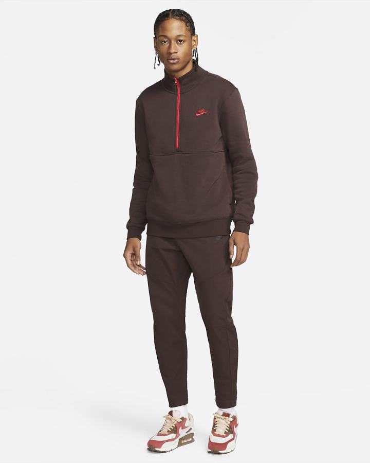 Nike Sportswear Club Brushed-Back 1/2-Zip Muške Pulover Smeđe Crvene | HR-93075ZYPE