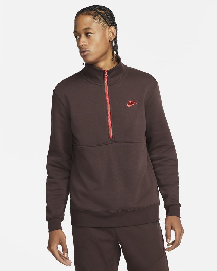 Nike Sportswear Club Brushed-Back 1/2-Zip Muške Pulover Smeđe Crvene | HR-93075ZYPE