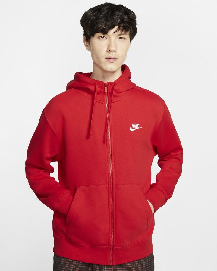 Nike Sportswear Club Fleece Full-Zip Muške Majica S Kapuljačom Crvene Bijele | HR-64085GWFD