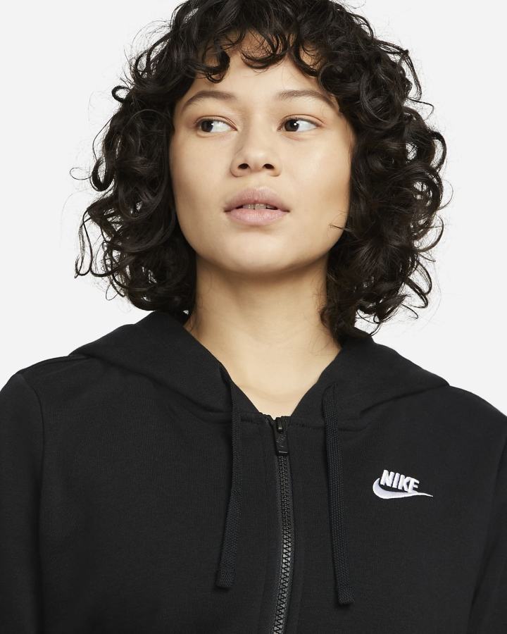 Nike Sportswear Club Fleece Full-Zip Ženske Majica S Kapuljačom Crne Bijele | HR-01738LMSJ