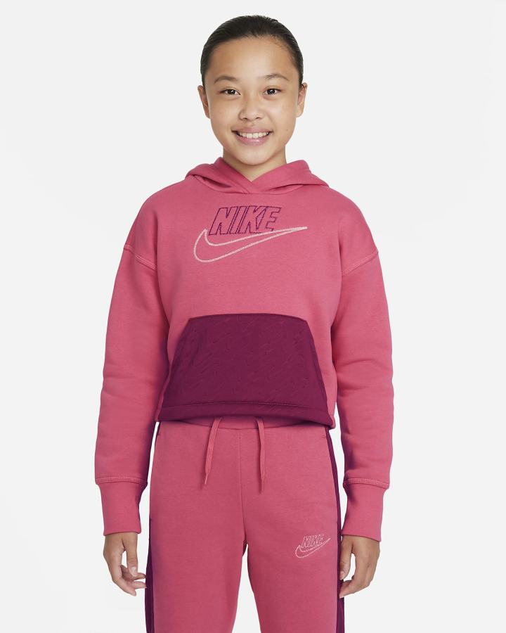 Nike Sportswear Club Fleece Icon Clash Kids Za Djevojčice Majica S Kapuljačom Roze Bordo | HR-75396TWXJ