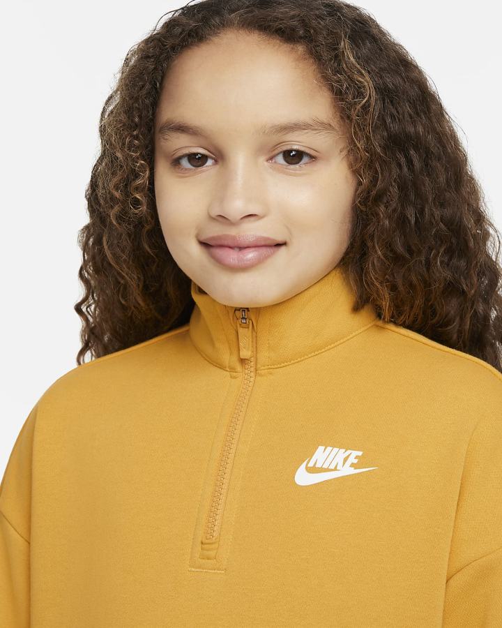 Nike Sportswear Club Fleece Kids 1/2-Zip Top Za Djevojčice Pulover Žute Bijele | HR-09823VIAX