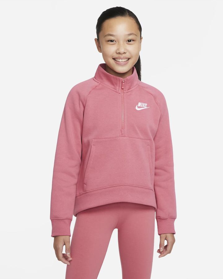 Nike Sportswear Club Fleece Kids 1/2-Zip (Extended Size) Za Djevojčice Pulover Roze Bijele | HR-76093LIPX