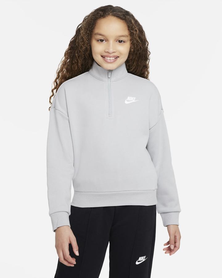 Nike Sportswear Club Fleece Kids 1/2-Zip Top Za Djevojčice Pulover Svijetlo Sive Bijele | HR-93150NEGW