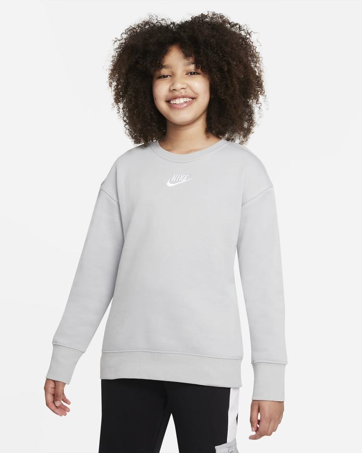 Nike Sportswear Club Fleece Kids Crew (Extended Size) Za Djevojčice Dukserice Svijetlo Sive Bijele | HR-53876ZRHT