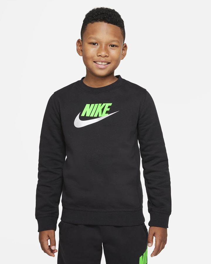 Nike Sportswear Club Fleece Kids Crew (Extended Size) Za Dječake Dukserice Crne Zelene | HR-76239TXNH