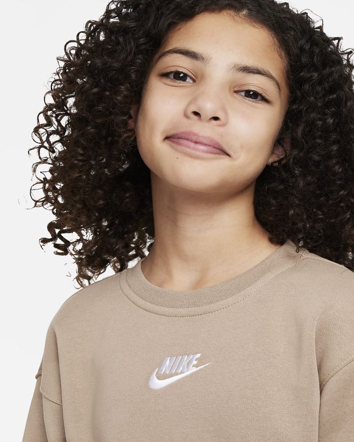 Nike Sportswear Club Fleece Kids Crew (Extended Size) Za Djevojčice Dukserice Kaki Boja Bijele | HR-83971OMDV