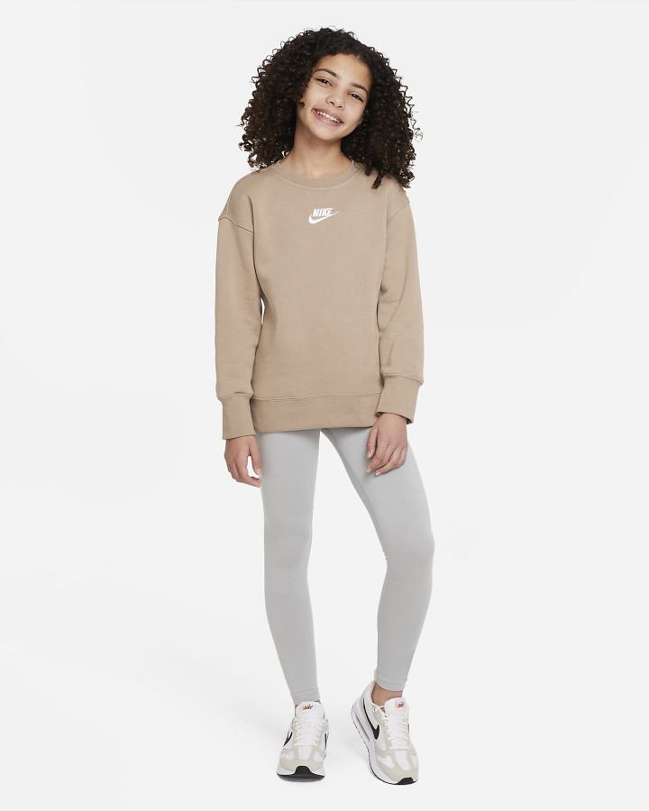 Nike Sportswear Club Fleece Kids Crew (Extended Size) Za Djevojčice Dukserice Kaki Boja Bijele | HR-83971OMDV