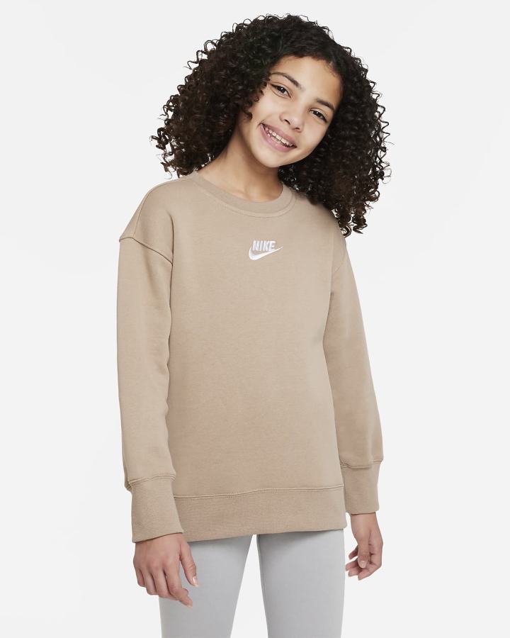 Nike Sportswear Club Fleece Kids Crew (Extended Size) Za Djevojčice Dukserice Kaki Boja Bijele | HR-83971OMDV