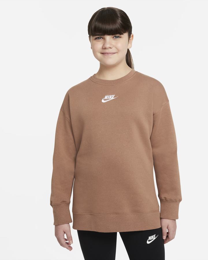 Nike Sportswear Club Fleece Kids Crew (Extended Size) Za Djevojčice Dukserice Smeđe Bijele | HR-84951MEAU