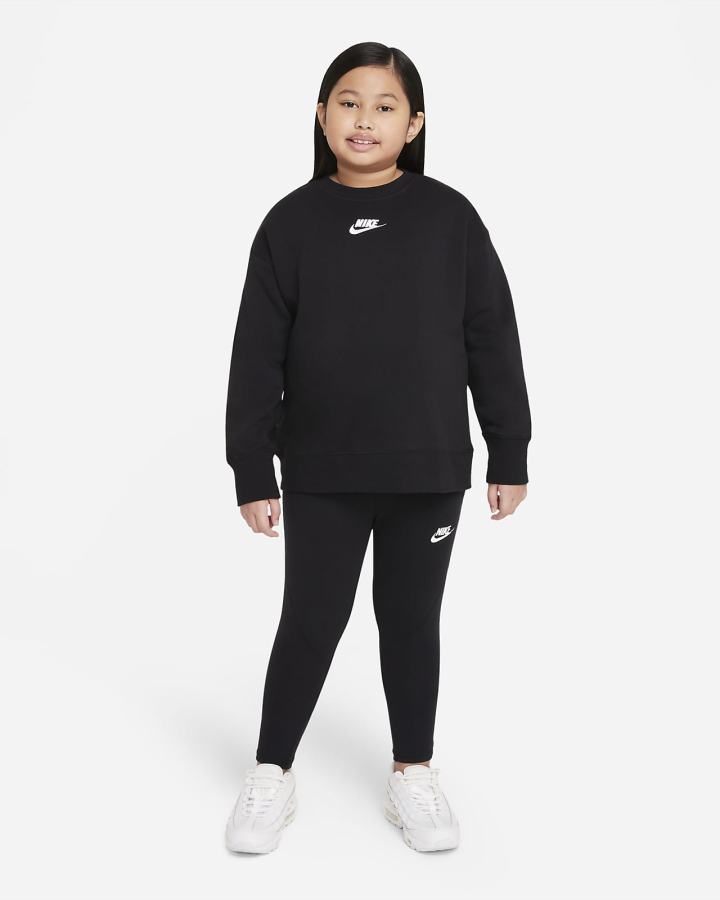 Nike Sportswear Club Fleece Kids Crew (Extended Size) Za Djevojčice Dukserice Crne Bijele | HR-86274IVQJ