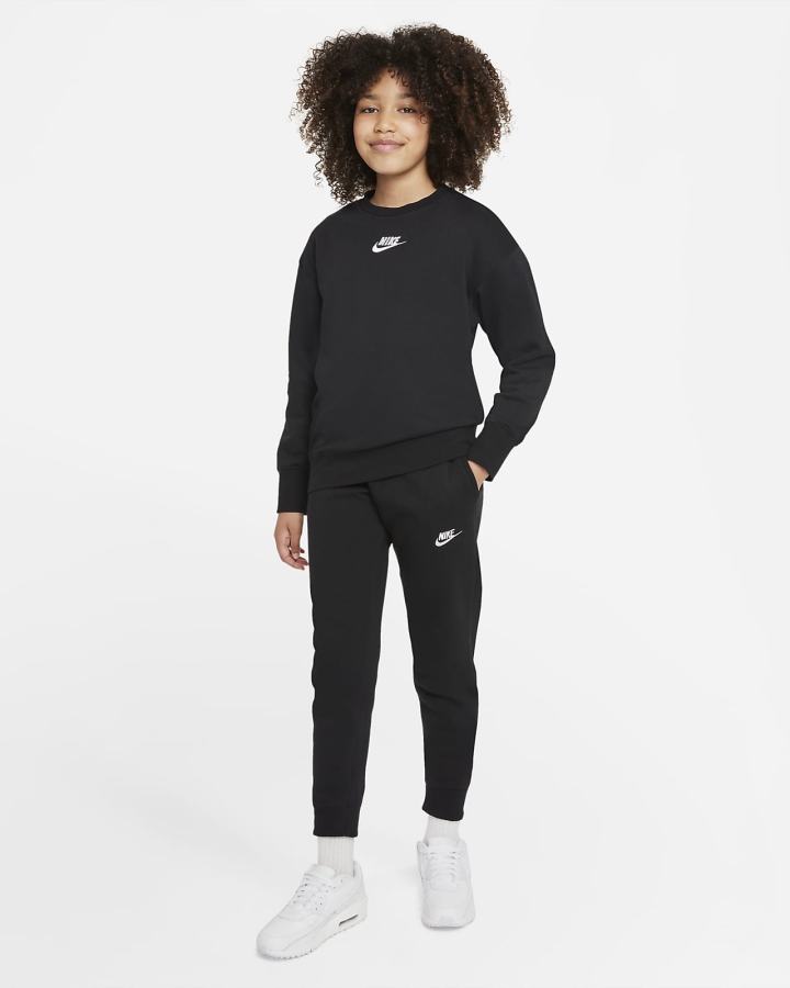 Nike Sportswear Club Fleece Kids Crew (Extended Size) Za Djevojčice Dukserice Crne Bijele | HR-86947TLRO