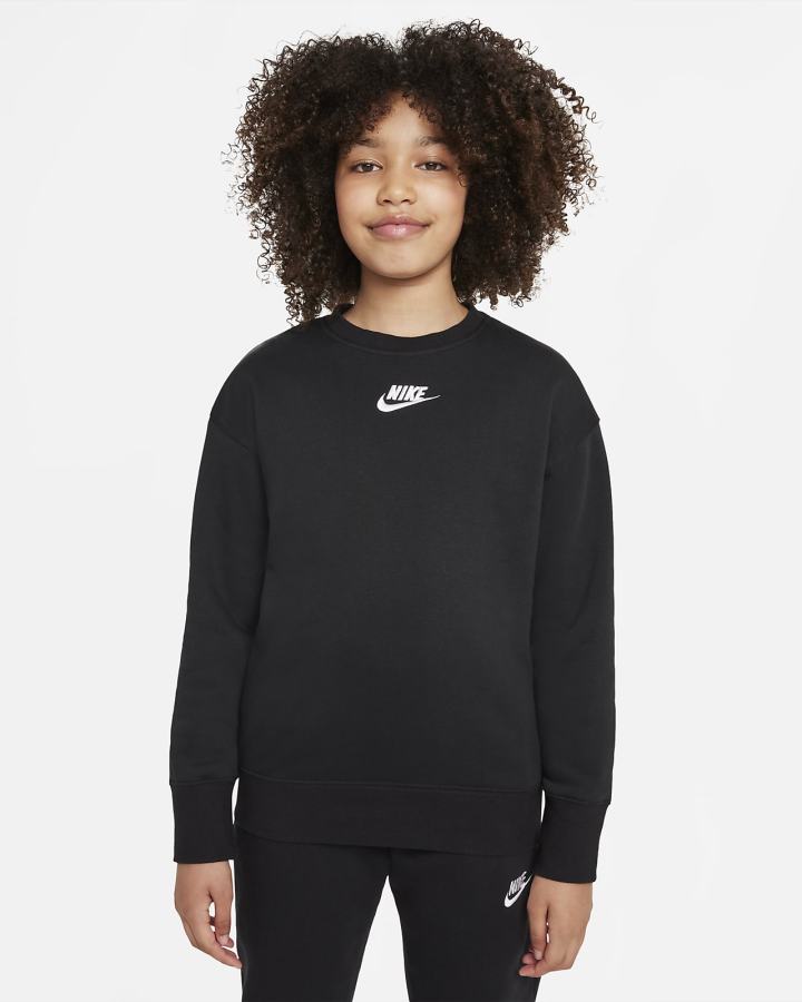 Nike Sportswear Club Fleece Kids Crew (Extended Size) Za Djevojčice Dukserice Crne Bijele | HR-86947TLRO