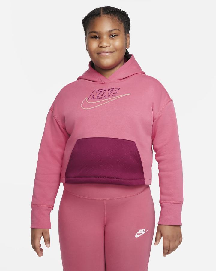 Nike Sportswear Club Fleece Kids (Extended Size) Za Djevojčice Majica S Kapuljačom Roze Bordo | HR-28396AEXN