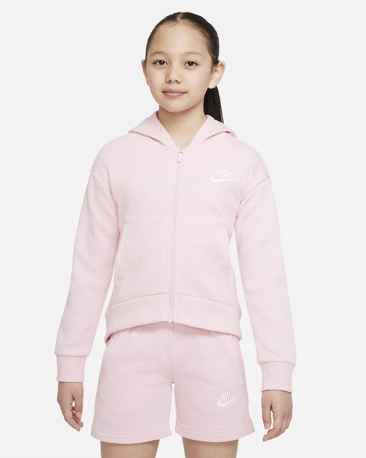 Nike Sportswear Club Fleece Kids Full-Zip Za Djevojčice Majica S Kapuljačom Roze Bijele | HR-36142IHQL