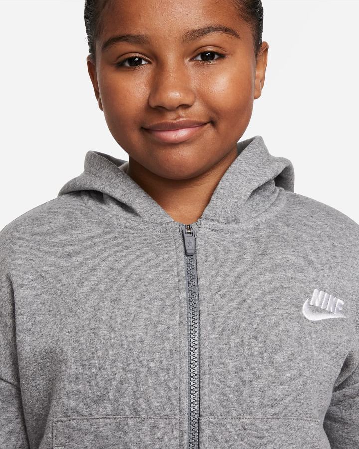 Nike Sportswear Club Fleece Kids Full-Zip Za Djevojčice Majica S Kapuljačom Tamno Sive Bijele | HR-81524ARVO