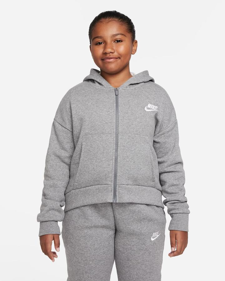 Nike Sportswear Club Fleece Kids Full-Zip Za Djevojčice Majica S Kapuljačom Tamno Sive Bijele | HR-81524ARVO