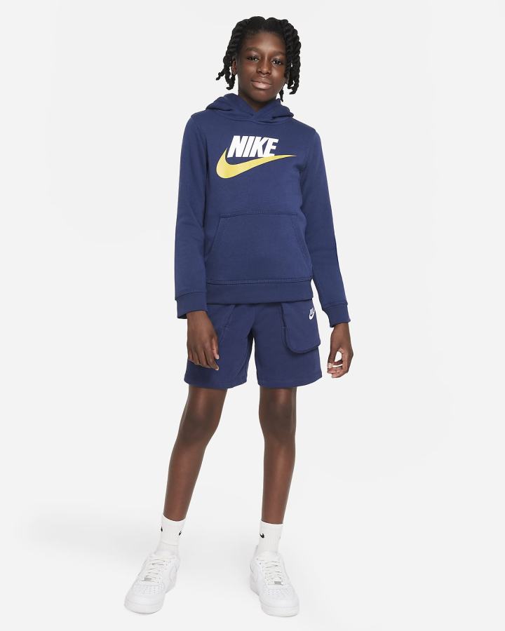 Nike Sportswear Club Fleece Kids Za Djevojčice Majica S Kapuljačom Tamnoplave Bijele | HR-81643RKLD