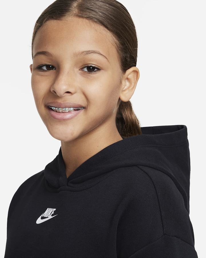 Nike Sportswear Club Fleece Kids Za Djevojčice Majica S Kapuljačom Crne Bijele | HR-87540GETK