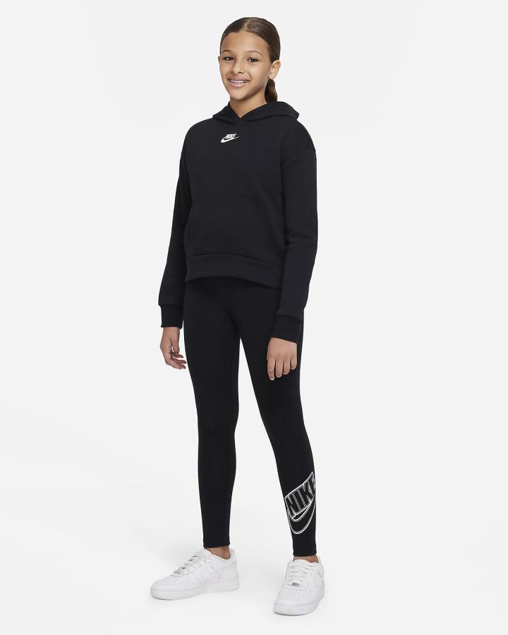 Nike Sportswear Club Fleece Kids Za Djevojčice Majica S Kapuljačom Crne Bijele | HR-87540GETK