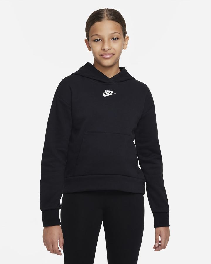 Nike Sportswear Club Fleece Kids Za Djevojčice Majica S Kapuljačom Crne Bijele | HR-87540GETK