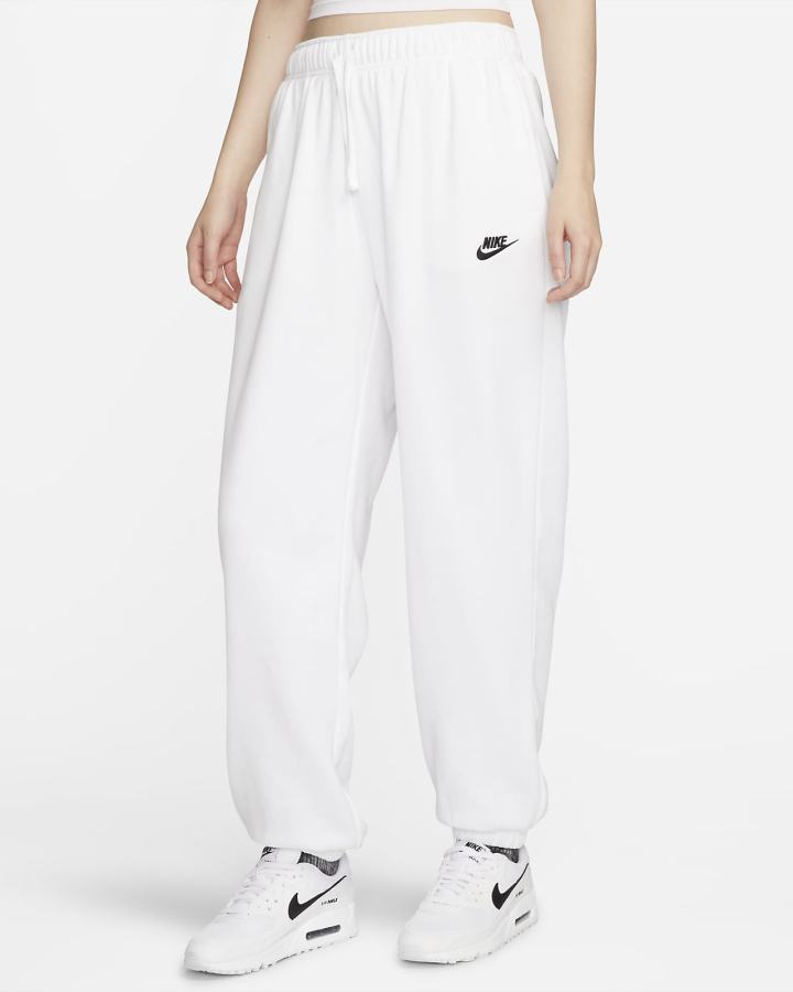 Nike Sportswear Club Fleece Mid-Rise Oversized Ženske Trenirke Bijele Crne | HR-73258TDQU