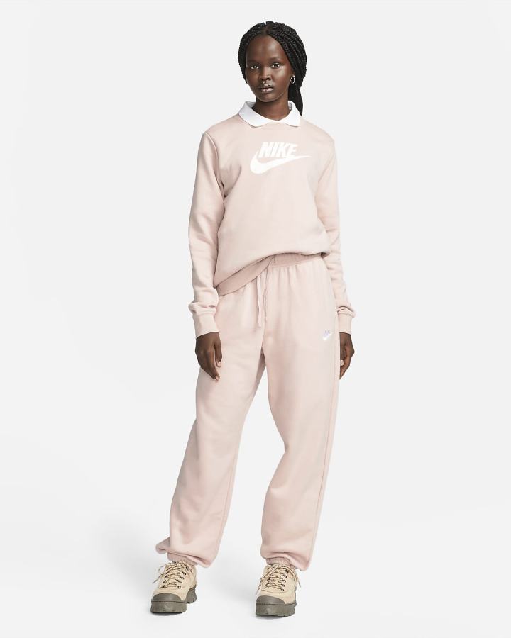 Nike Sportswear Club Fleece Mid-Rise Oversized Ženske Trenirke Roze Bijele | HR-75218OJPC