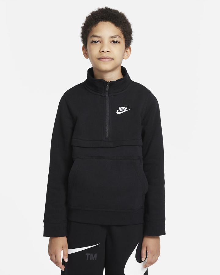 Nike Sportswear Club Kids 1/2-Zip Top Za Dječake Pulover Crne Bijele | HR-49358RJMO