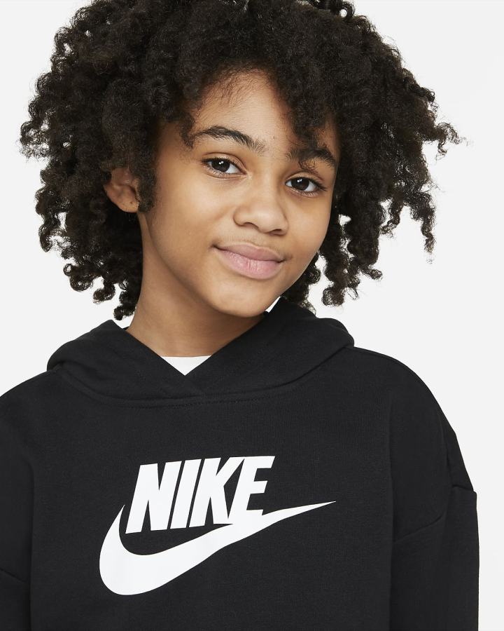 Nike Sportswear Club Kids French Terry Cropped (Extended Size) Za Djevojčice Majica S Kapuljačom Crne Bijele | HR-07532XOVG