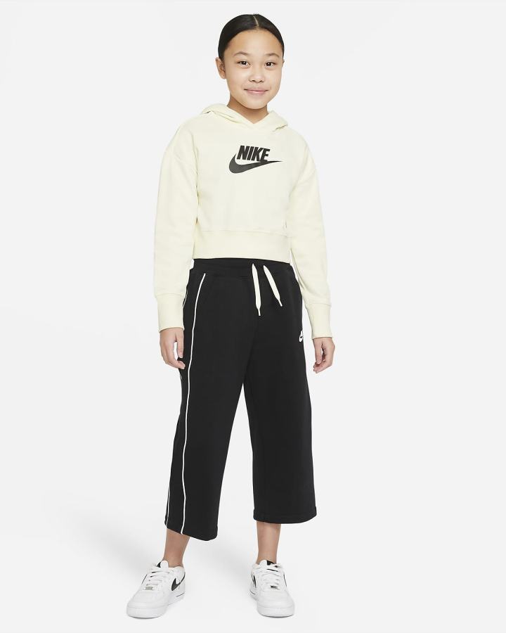 Nike Sportswear Club Kids French Terry Cropped (Extended Size) Za Djevojčice Majica S Kapuljačom Crne Bijele | HR-07532XOVG