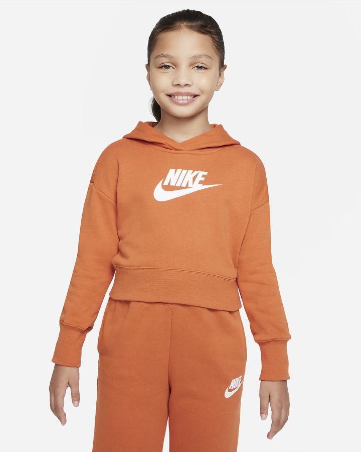 Nike Sportswear Club Kids French Terry Cropped (Extended Size) Za Djevojčice Majica S Kapuljačom Smeđe Bijele | HR-09438ADBT