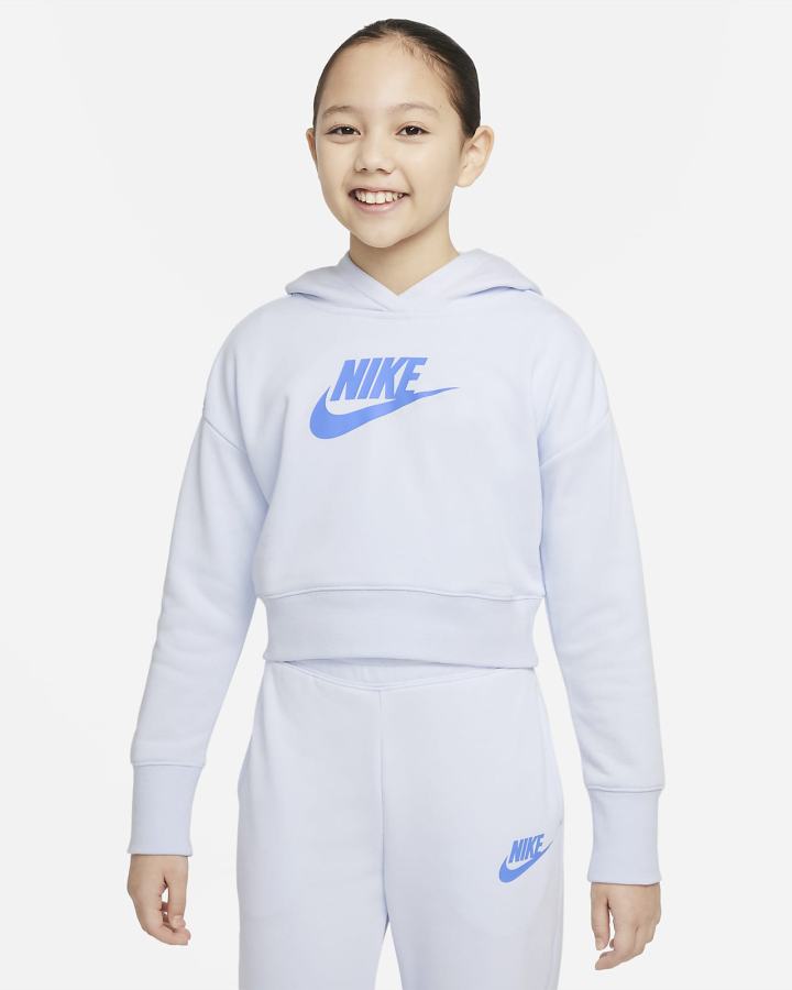 Nike Sportswear Club Kids French Terry Cropped (Extended Size) Za Djevojčice Majica S Kapuljačom Sive Plave | HR-23457ANYK