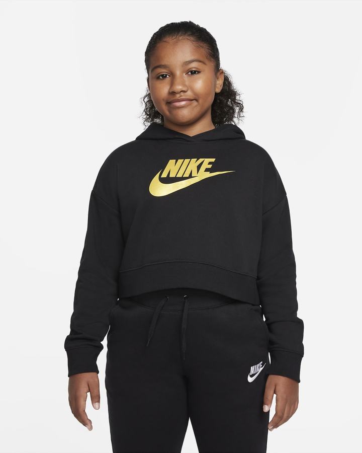 Nike Sportswear Club Kids French Terry Cropped (Extended Size) Za Djevojčice Majica S Kapuljačom Crne | HR-51768WLMB