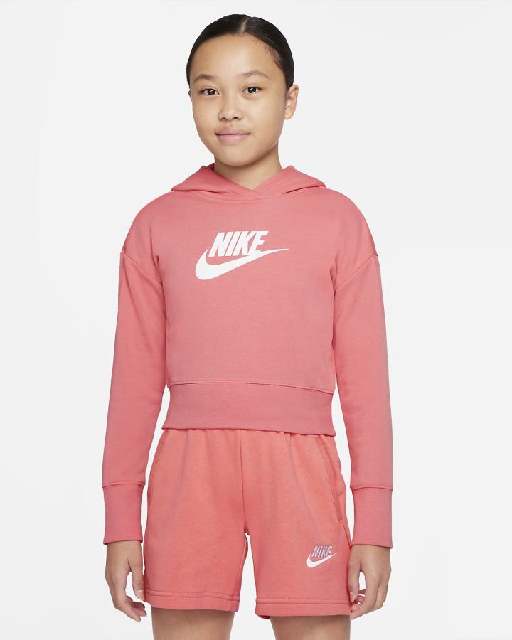 Nike Sportswear Club Kids French Terry Cropped (Extended Size) Za Djevojčice Majica S Kapuljačom Roze Plave Bijele | HR-51973KNCJ