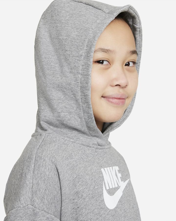 Nike Sportswear Club Kids French Terry Cropped (Extended Size) Za Djevojčice Majica S Kapuljačom Tamno Sive Bijele | HR-56201KGZD