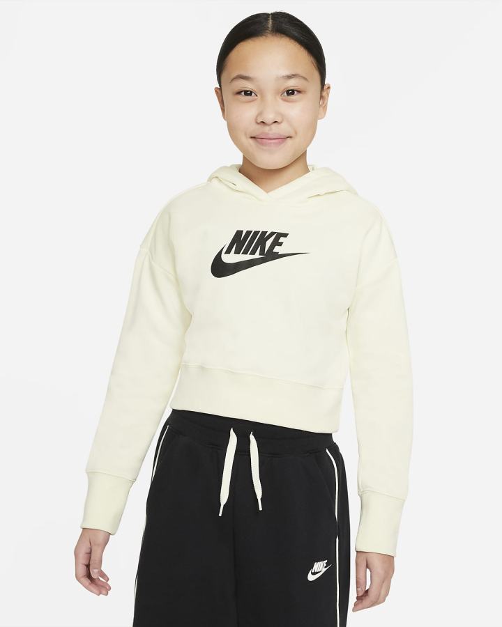 Nike Sportswear Club Kids French Terry Cropped (Extended Size) Za Djevojčice Majica S Kapuljačom Crne | HR-67095UKTH