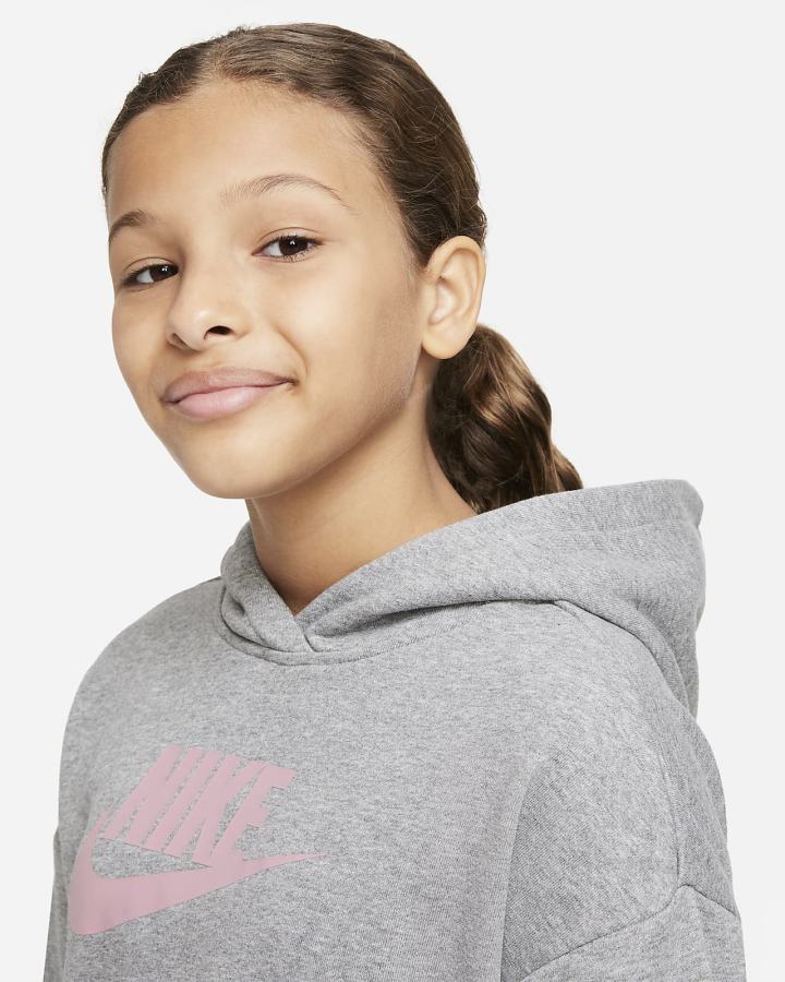 Nike Sportswear Club Kids French Terry Cropped (Extended Size) Za Djevojčice Majica S Kapuljačom Tamno Sive Roze | HR-73946ZGIW