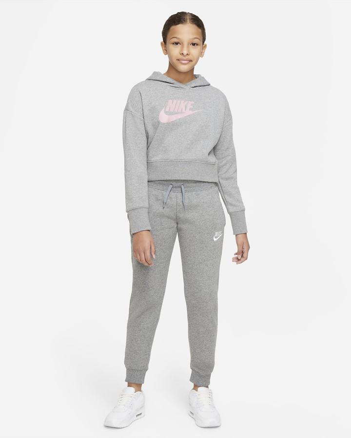 Nike Sportswear Club Kids French Terry Cropped (Extended Size) Za Djevojčice Majica S Kapuljačom Tamno Sive Roze | HR-73946ZGIW