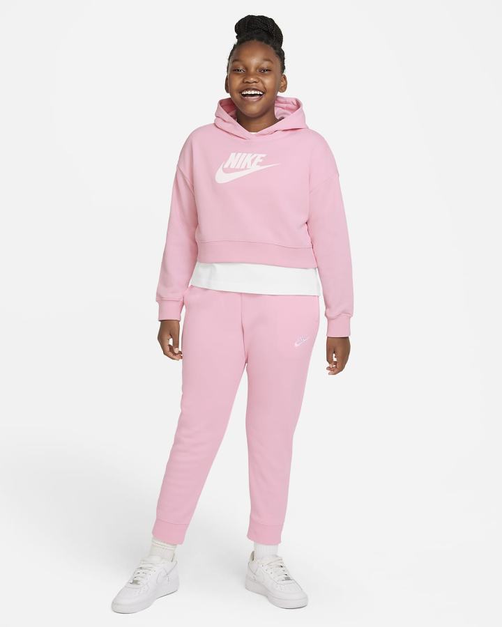 Nike Sportswear Club Kids French Terry Cropped (Extended Size) Za Djevojčice Majica S Kapuljačom Roze Bijele | HR-76528ARQM