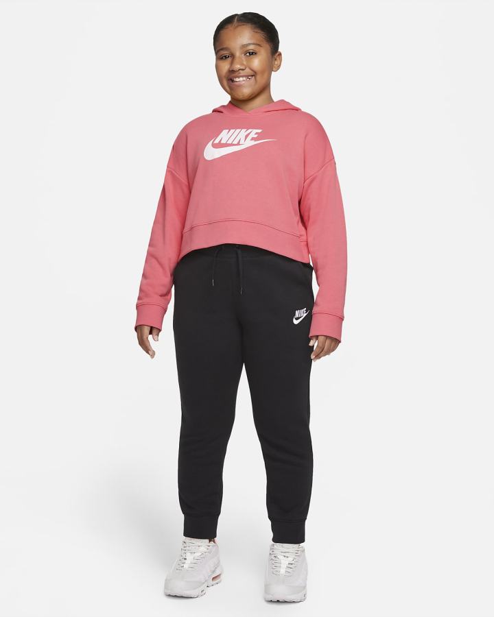 Nike Sportswear Club Kids French Terry Cropped (Extended Size) Za Djevojčice Majica S Kapuljačom Tamno Sive Roze | HR-81475IHDC