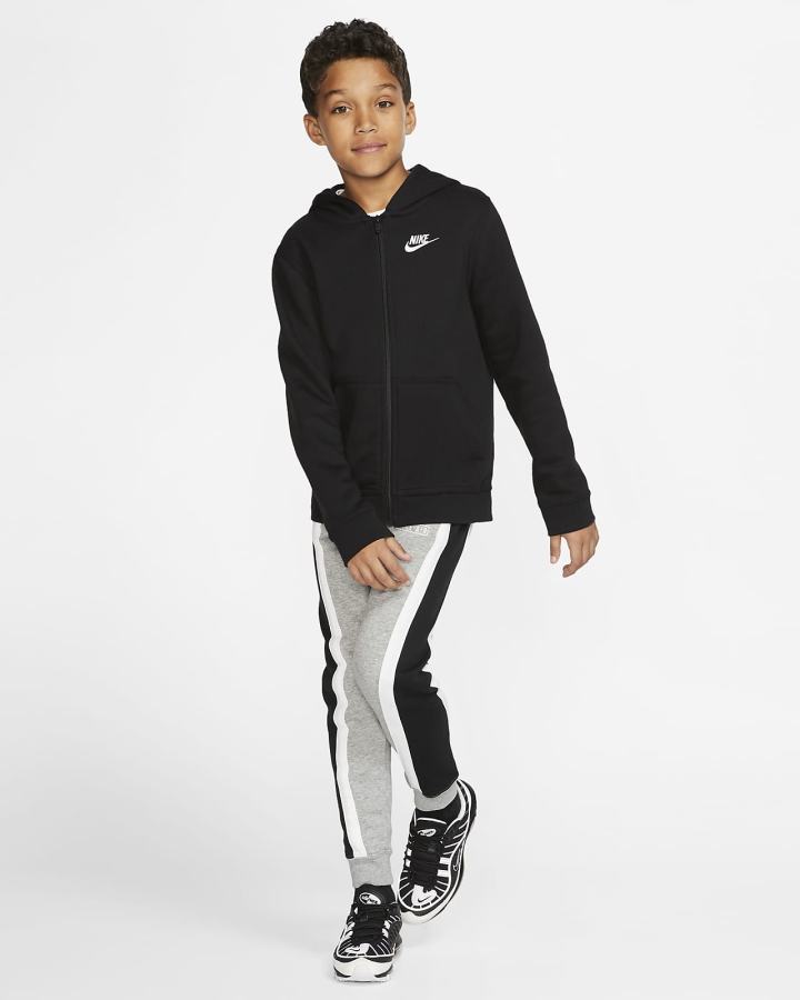 Nike Sportswear Club Kids Full-Zip Za Dječake Majica S Kapuljačom Crne Bijele | HR-16893QWCF