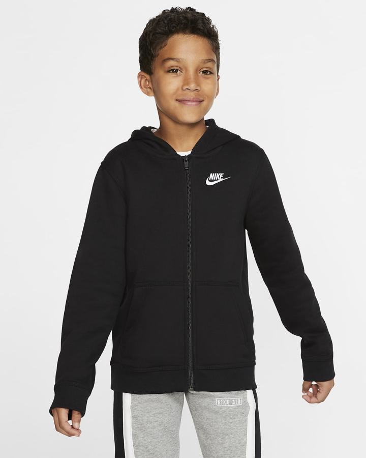 Nike Sportswear Club Kids Full-Zip Za Dječake Majica S Kapuljačom Crne Bijele | HR-16893QWCF