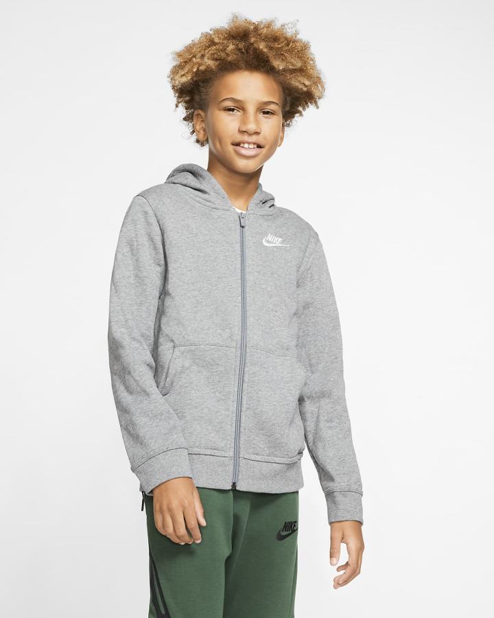 Nike Sportswear Club Kids Full-Zip Za Dječake Majica S Kapuljačom Tamno Sive Bijele | HR-94378PNWJ