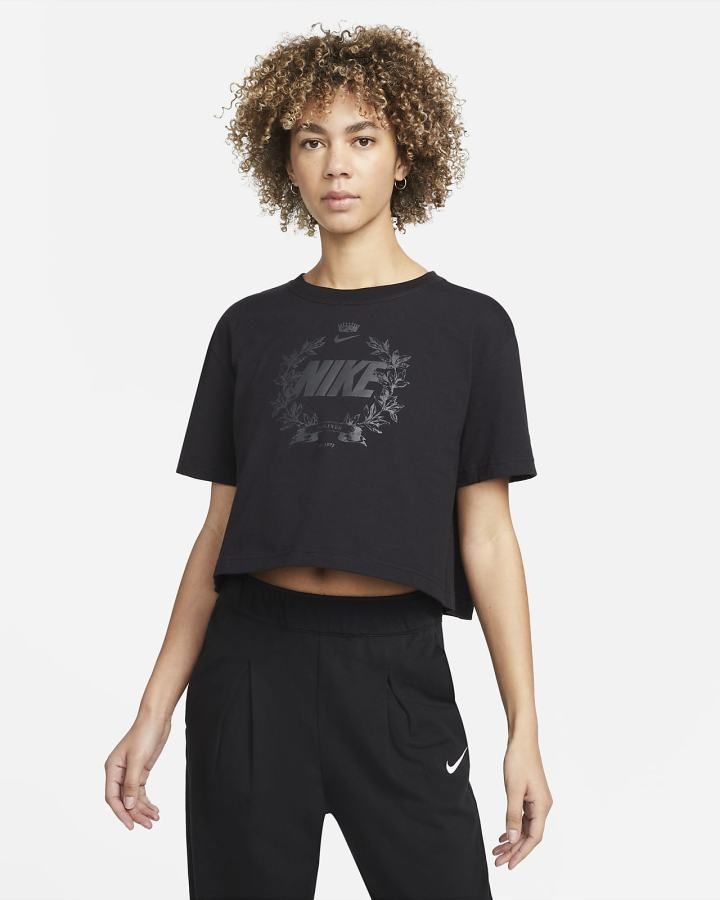 Nike Sportswear Cropped Printed Ženske Majice Crne | HR-46897EUYG