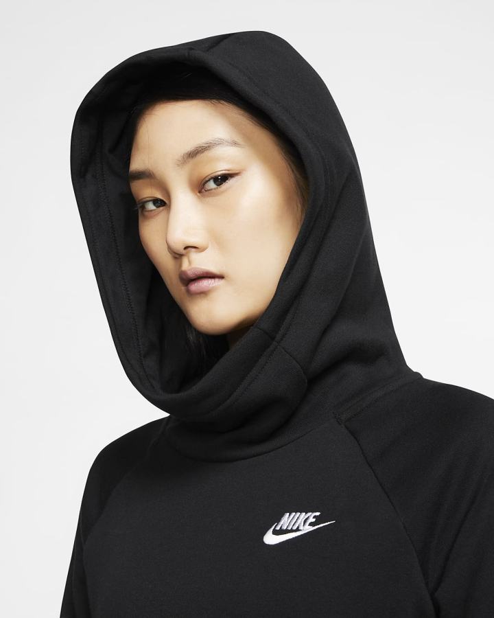 Nike Sportswear Essential Funnel-Neck Fleece Ženske Majica S Kapuljačom Crne Bijele | HR-58724THUF