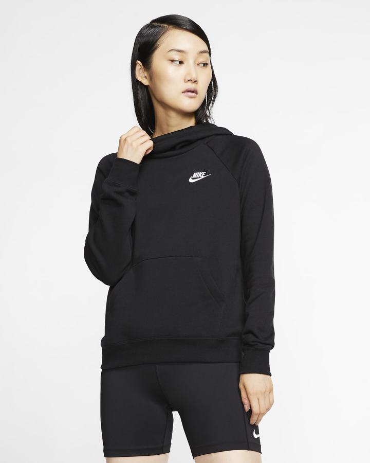 Nike Sportswear Essential Funnel-Neck Fleece Ženske Majica S Kapuljačom Crne Bijele | HR-58724THUF