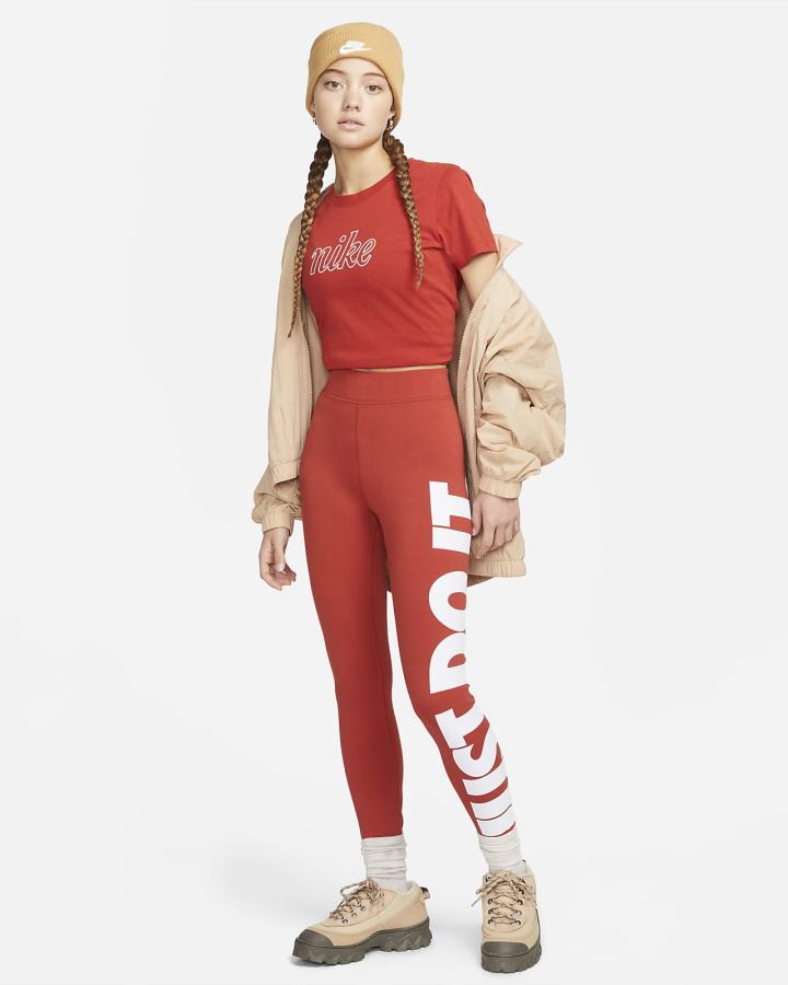 Nike Sportswear Essential High-Waisted Graficke (Plus Size) Ženske Tajice Bijele | HR-01746CXAP